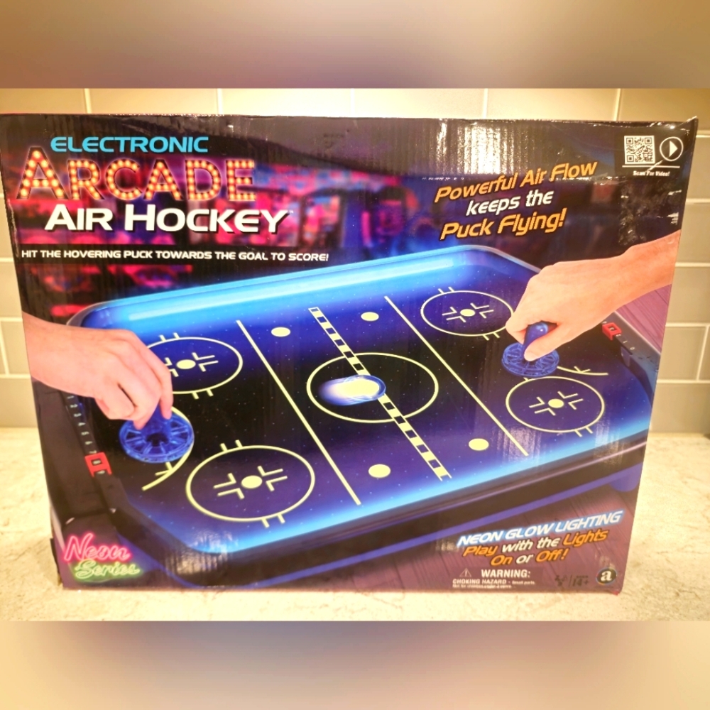 Electronic Arcade Air Hockey LED Neon Glow Light Game Ages 14+ Up